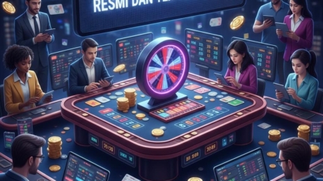Ilustrasi Togel Games Resmi dan Terpercaya menggunakan Hokijoss, menampilkan 4D, 3D, 2D, papan angka digital, dan pemain mobile